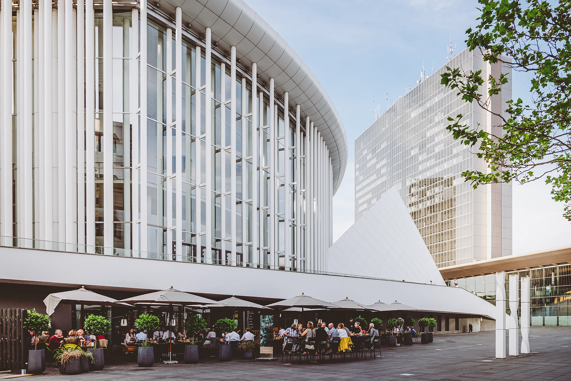 People at a restaurant at the Philharmonie in Luxembourg City